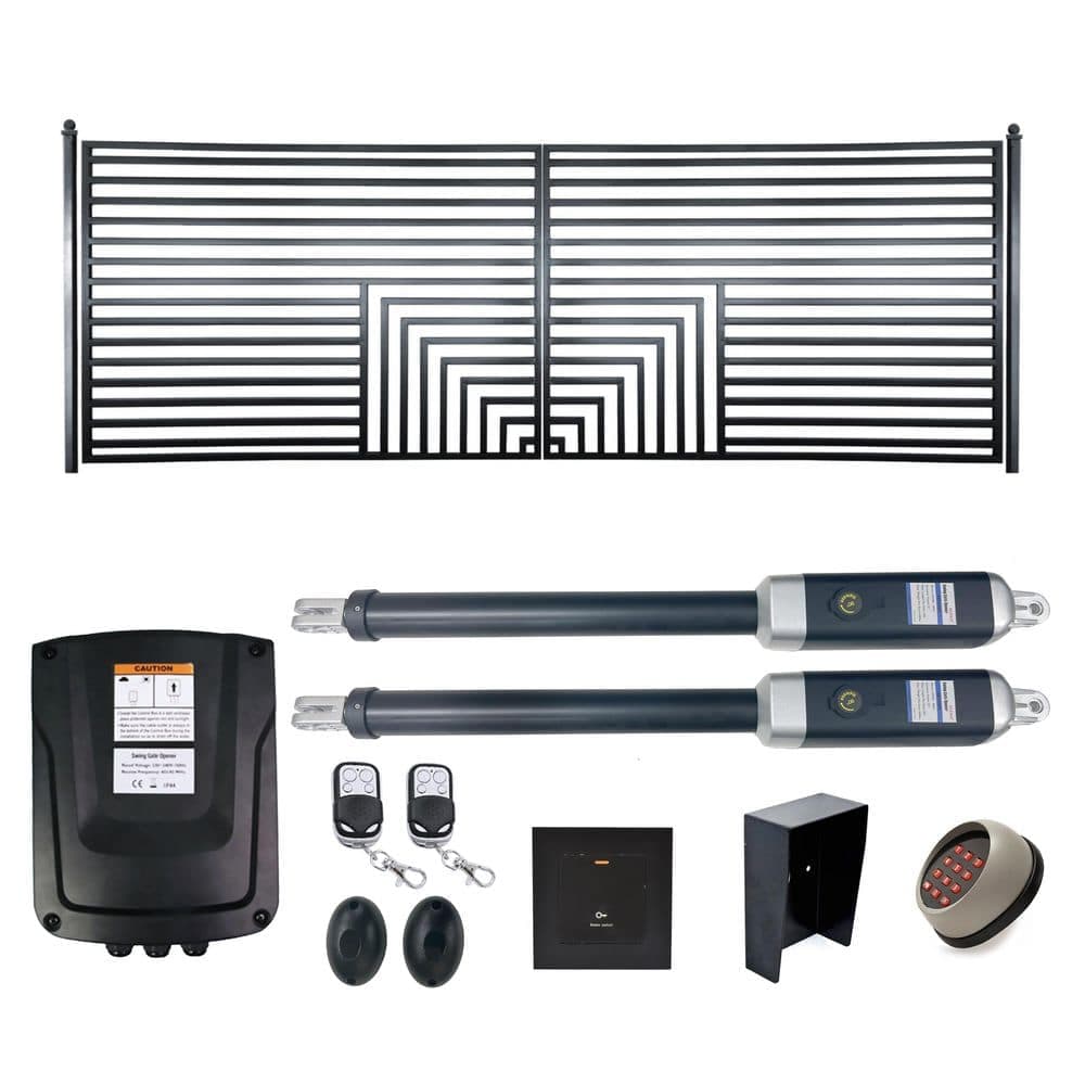ALEKO 16 ft. 6 ft. Automated Steel Florence Dual Swing Black Steel Driveway Gate and Gate Opener Kit ETL Listed Fence Gate