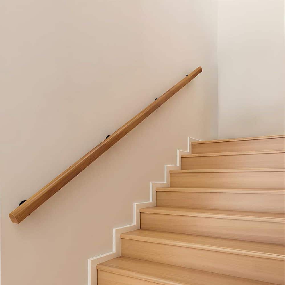 Afoxsos 3 ft. Unfinished Natural Wood Hand Rail Wall Mounted Barrier Free for Indoor Outdoor Stairs Corridors Decks (2)