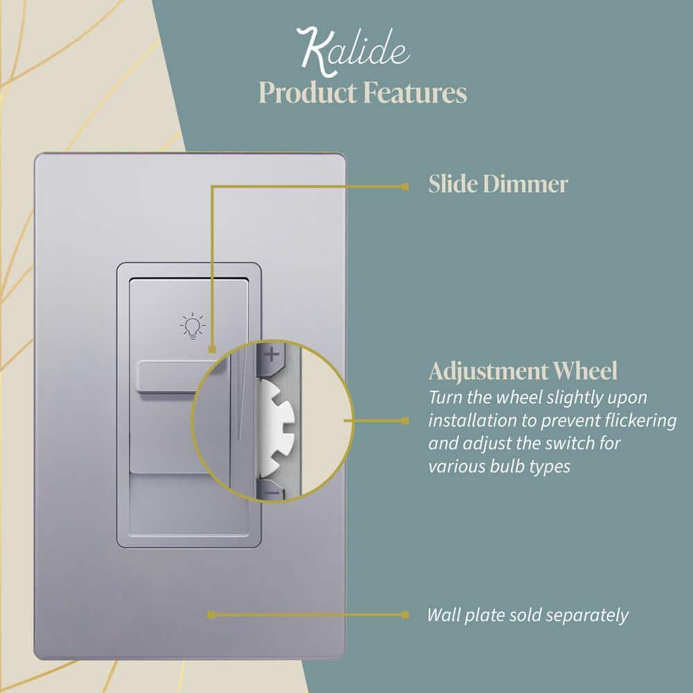 TOPGREENER Kalide 200-Watt Single Pole Slide Dimmer Light Switch, No Neutral, Silver (3-Pack) (2)