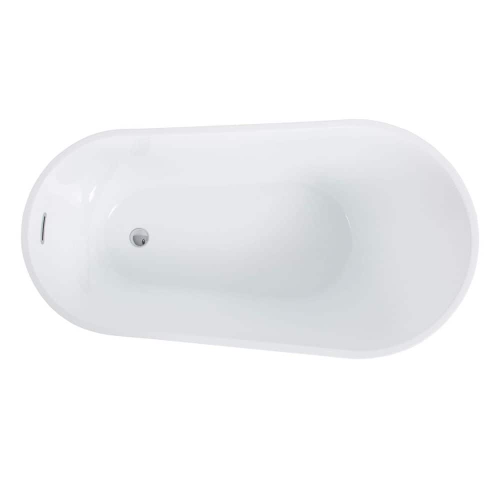 Feelive 30.68 in. Acrylic Freestanding Tub Flatbottom Soaking Bathtub with Drain and Overflow Gloss White