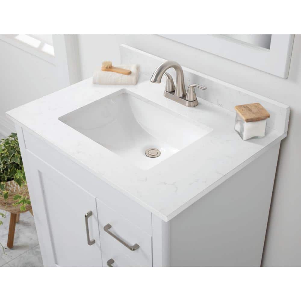 Home Decorators Collection 31 in. W x 22 in D Quartz White Rectangular Single Sink Vanity Top in Snow Orchid (2)