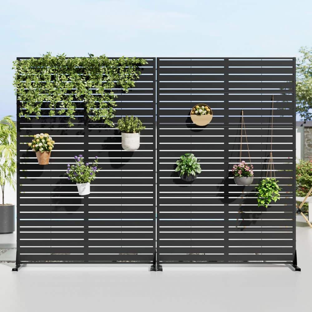 Dovelina 2-Piece 47 in. x 72 in. Black Textured Metal Garden Screens Outdoor Privacy Screen (1)
