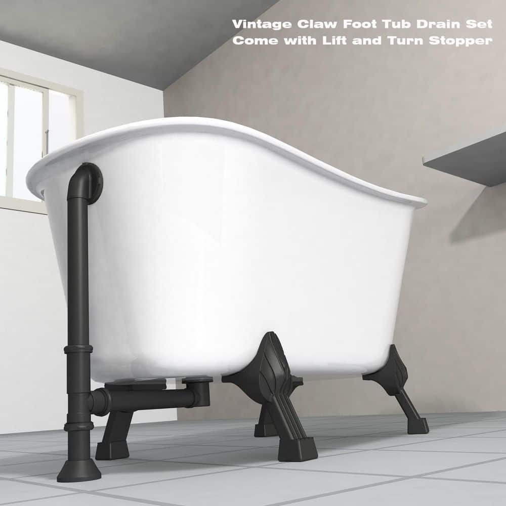 Helhom Vintage Claw Foot Tub Drain Kit with Lift and Turn Bath Drain Stopper, Black (4)