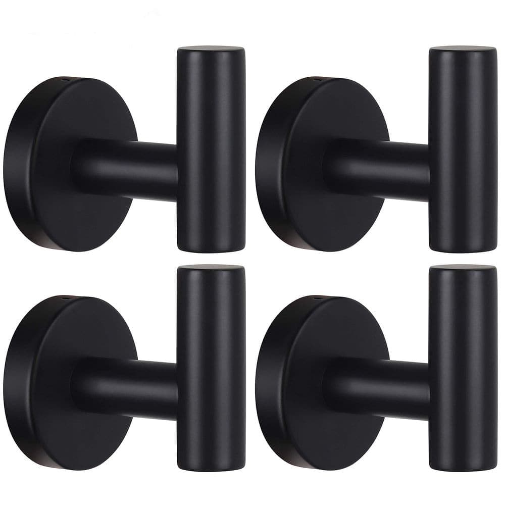 Wudkey 4 Packs Wall-Mounted Knob Hook for Bathroom Organization in Black (1)