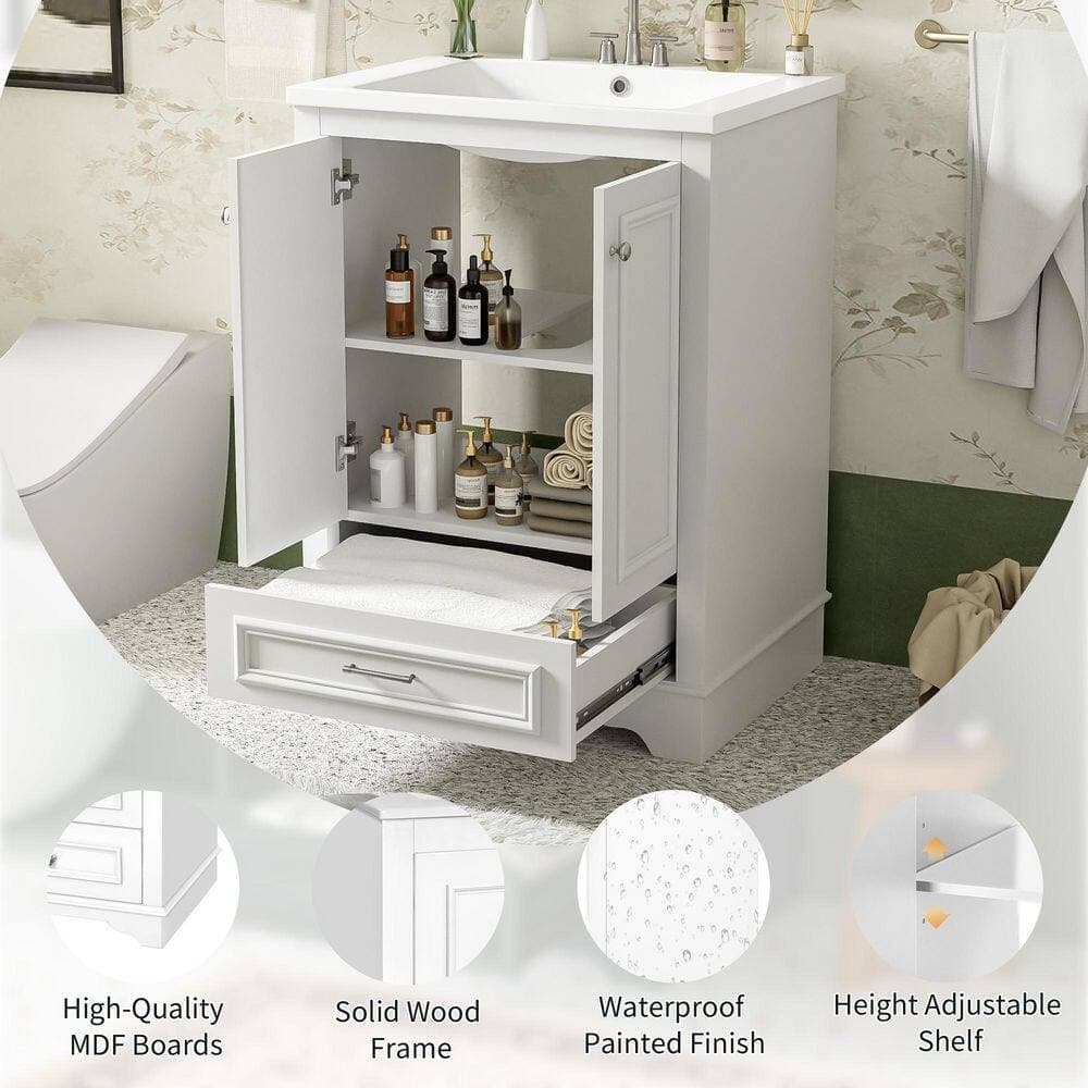 Unbranded 24 in. W x 18.3 in. D x 33 in. H White Linen Cabinet with Bathroom Vanity and Ceramic Sink Vanity Top (3)