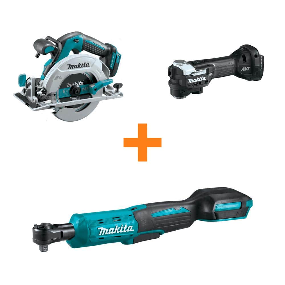 Makita 18V LXT Brushless 6-1/2 in. Circ Saw and 18V LXT Brushless Multi-Tool with 18V LXT 3/8/1/4 in. Sq. Drive Ratchet (1)