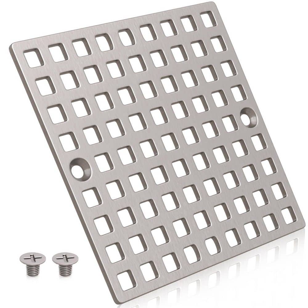 Wudkey 0.078 in. H x 3.88 in. D Brushed Nickel Shower Drain Cover, Square Stainless Steel Floor Drain Cover for Bathrooms (1)