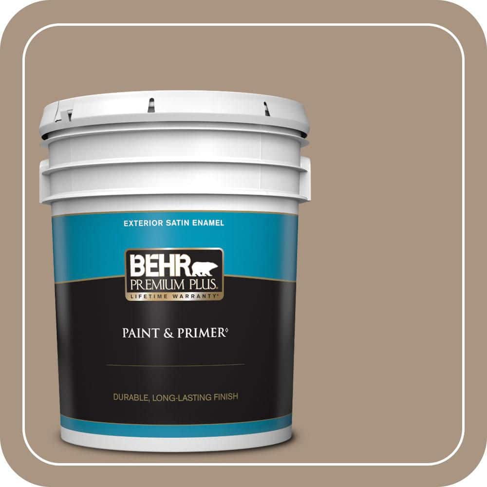 BEHR PREMIUM PLUS 5 gal. #T17-11 Silent Sands Satin Enamel Exterior Paint & Primer
