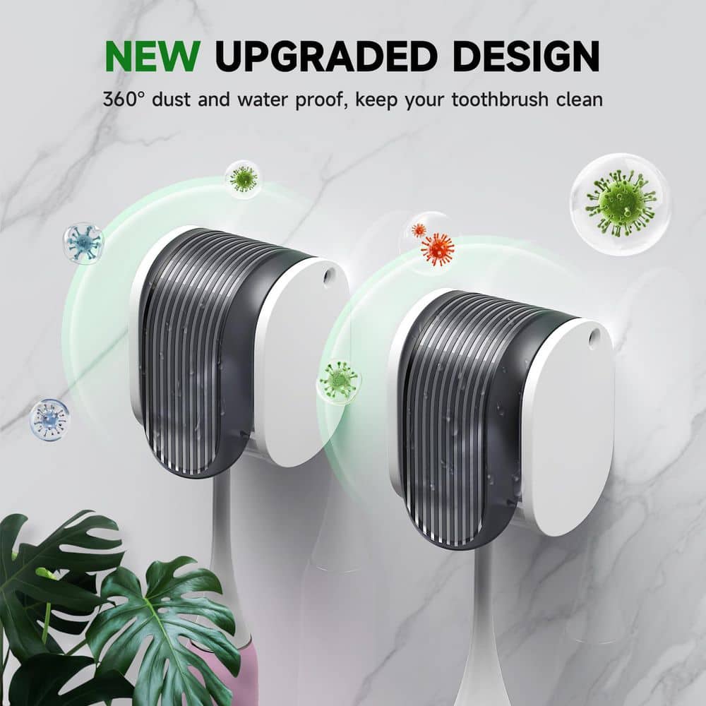 Wudkey 4-Pack Shower Self Adhesive Wall Mount Toothbrush Holder with Dustproof Cover, Ventilation and Quick Dry, in Gray (2)