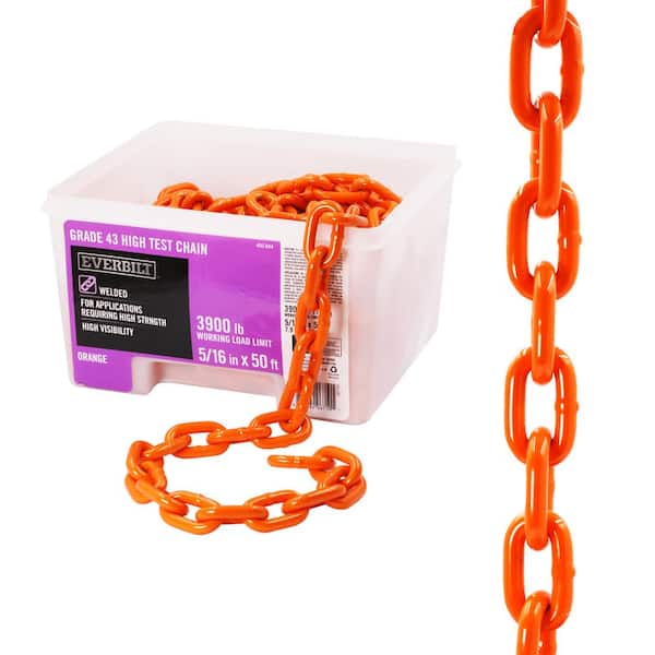 Everbilt 5/16 in. x 50 ft. Grade 43 Zinc Plated Steel High Test Chain, Orange (2)
