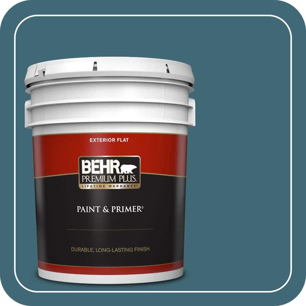 BEHR PREMIUM PLUS 5 gal. #PMD-45 Teal Mosaic Flat Exterior Paint & Primer