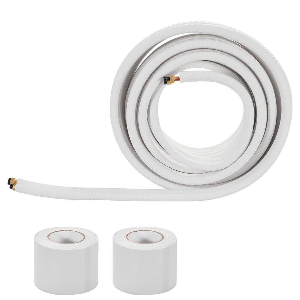 SKYSHALO 3/8in. & 5/8in. OD AC Copper Tubing Pipe,100ft. Mini Split Line Set 3/8 White PE Thickened Insulated Coil w/ Flared Nuts