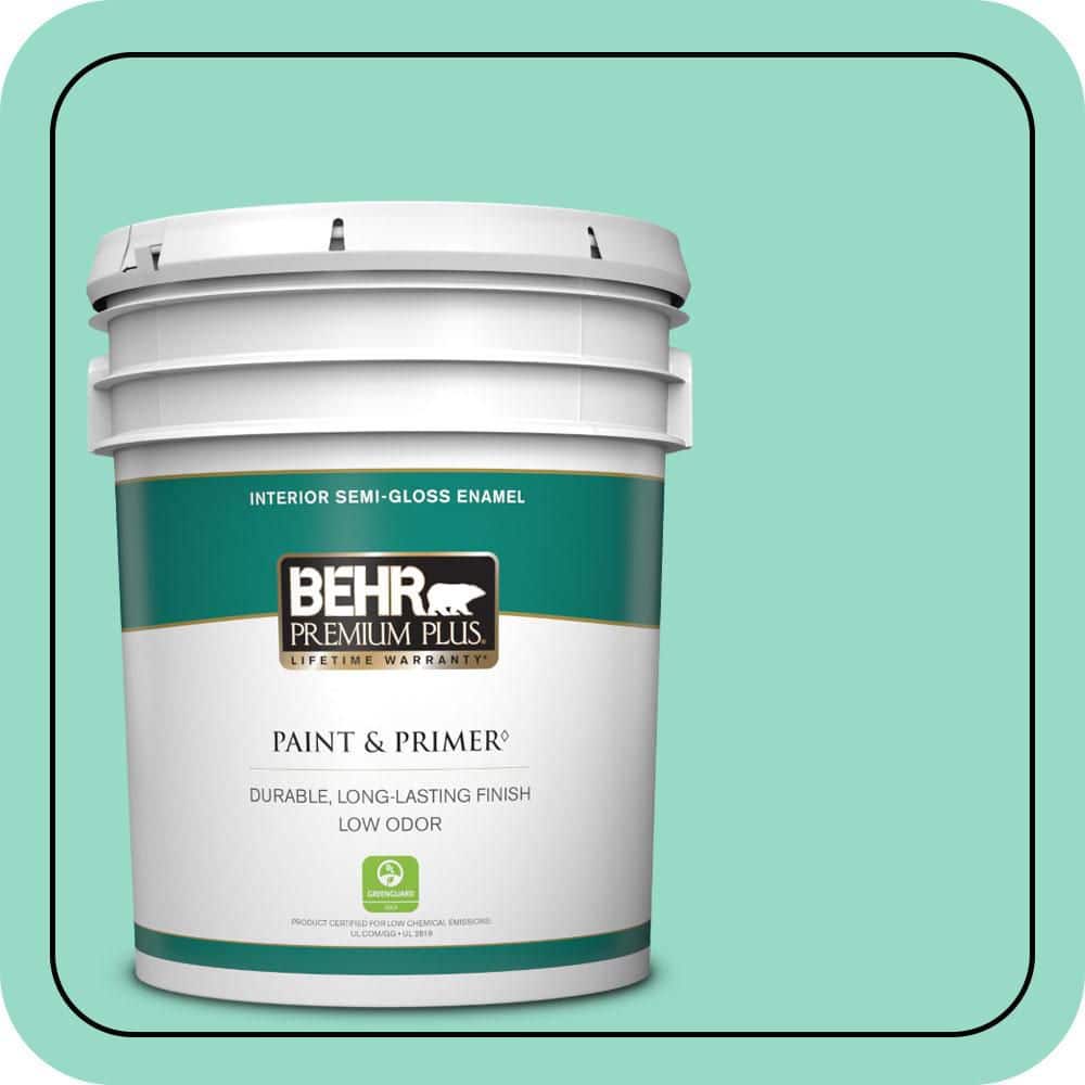 BEHR PREMIUM PLUS 5 gal. #MQ4-17 Pageant Green Semi-Gloss Enamel Low Odor Interior Paint & Primer