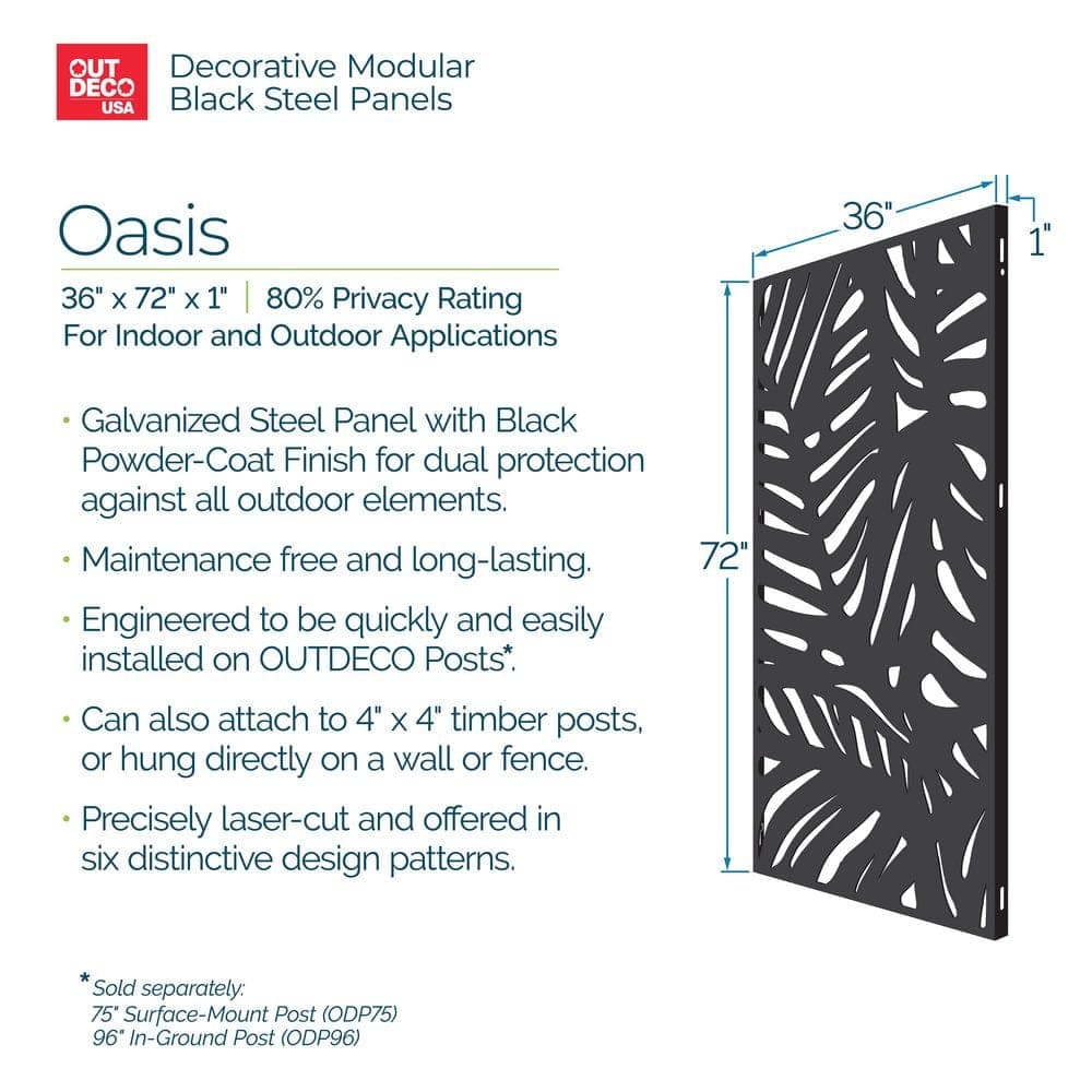 OUTDECO Oasis 3 ft. x 6 ft. Decorative Privacy Panel in Black Powder-Coated Steel with Screws (3)