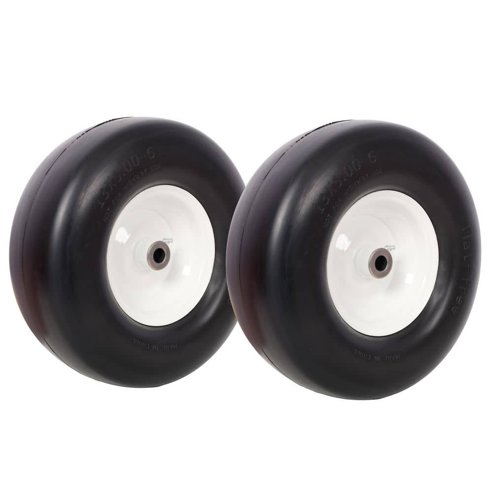 maocao hoom 2-Piece 13 x 5.00-6in. Flat Free Lawn Mower Tires Zero Turn Mower Replacement Solid Tire 3/4in. Bearing 3in. Central Hub (1)