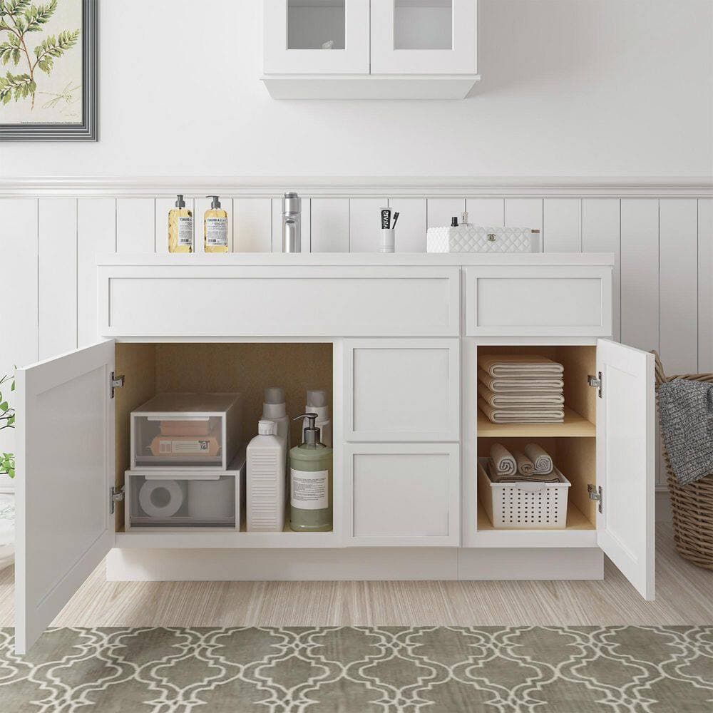 Vanity Art Colton 51 in. 2-Door and 3-Drawer Freestanding Shaker Bathroom Vanity Cabinet (No Top) in White — Unassembled (3)