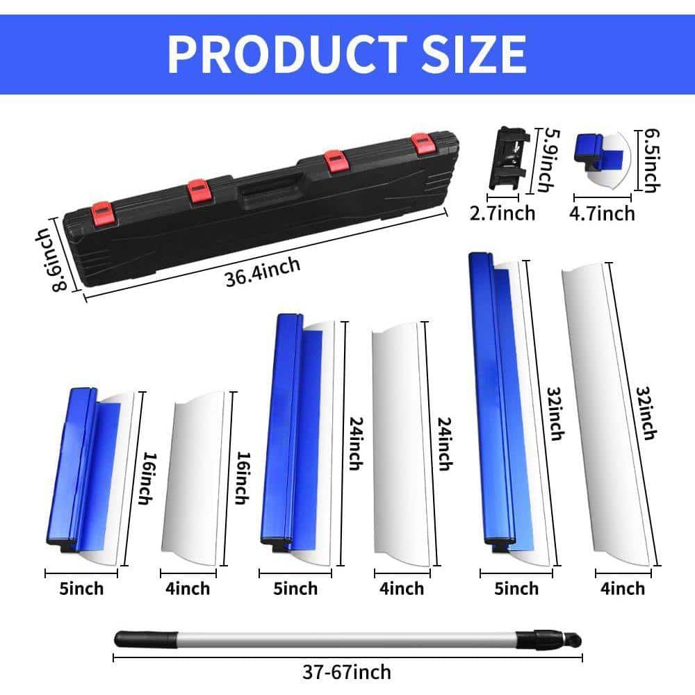 KIWDZFU 16 x 24 x 32 Stainless Steel Drywall Skimming Blade Set with Ergonomic Handle and Adjustable Extension Holder 6-Pack (2)