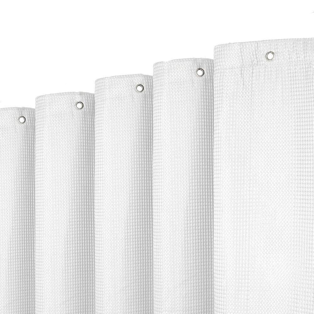 Unbranded Waffle Weave Fabric Shower Curtain 72x72 Inch Water Repellent Heavyweight Hotel Quality Cloth Linen White Polyester (1)
