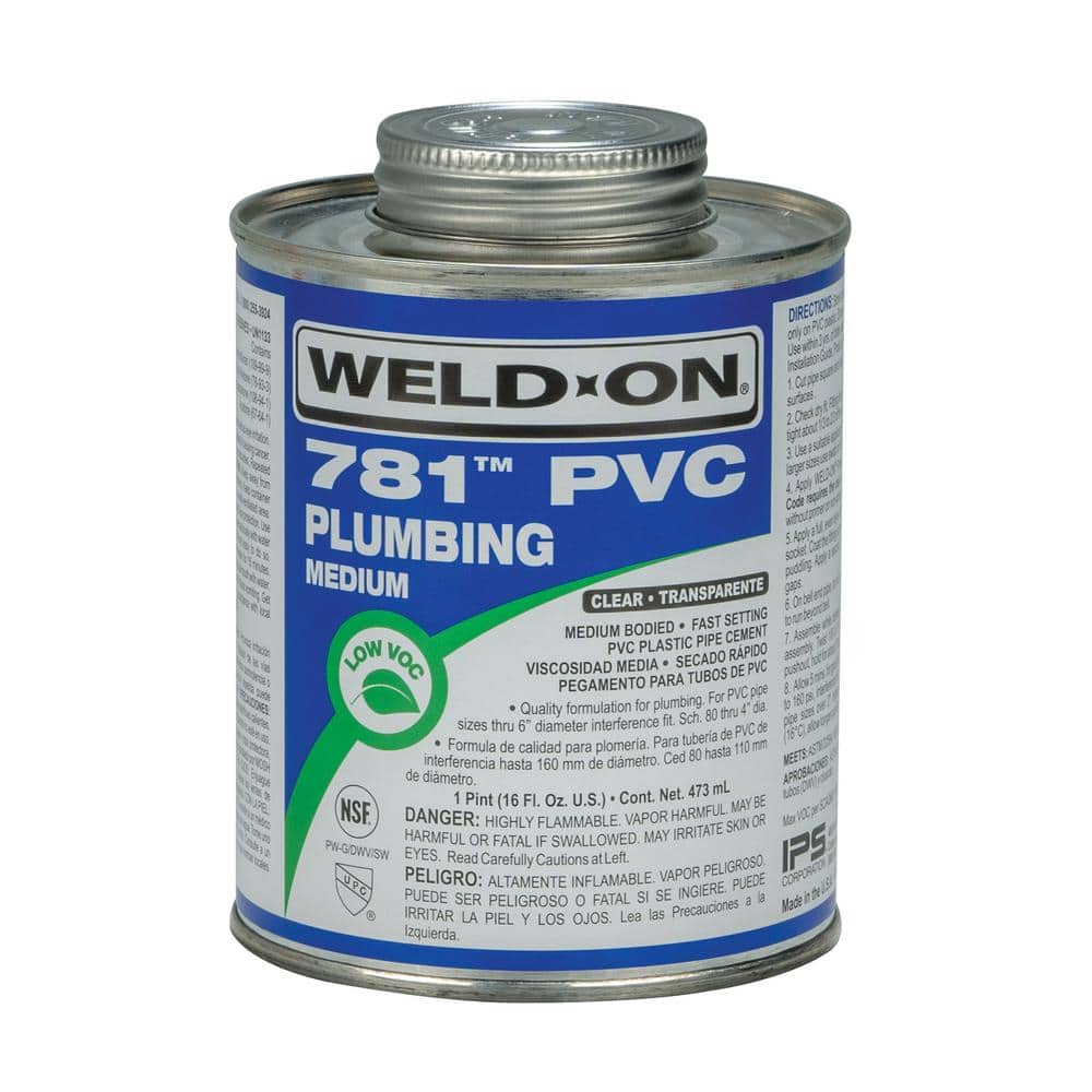 Weld-On 781 Low VOC 16 oz. Medium-Bodied PVC Cement, Clear, Pint (16 oz.) (3)