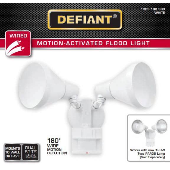 Defiant PAR 180° White Motion Sensing Security Light Wired Outdoor 2-Head  Flood Light with DualBrite 2-Level Lighting (3)