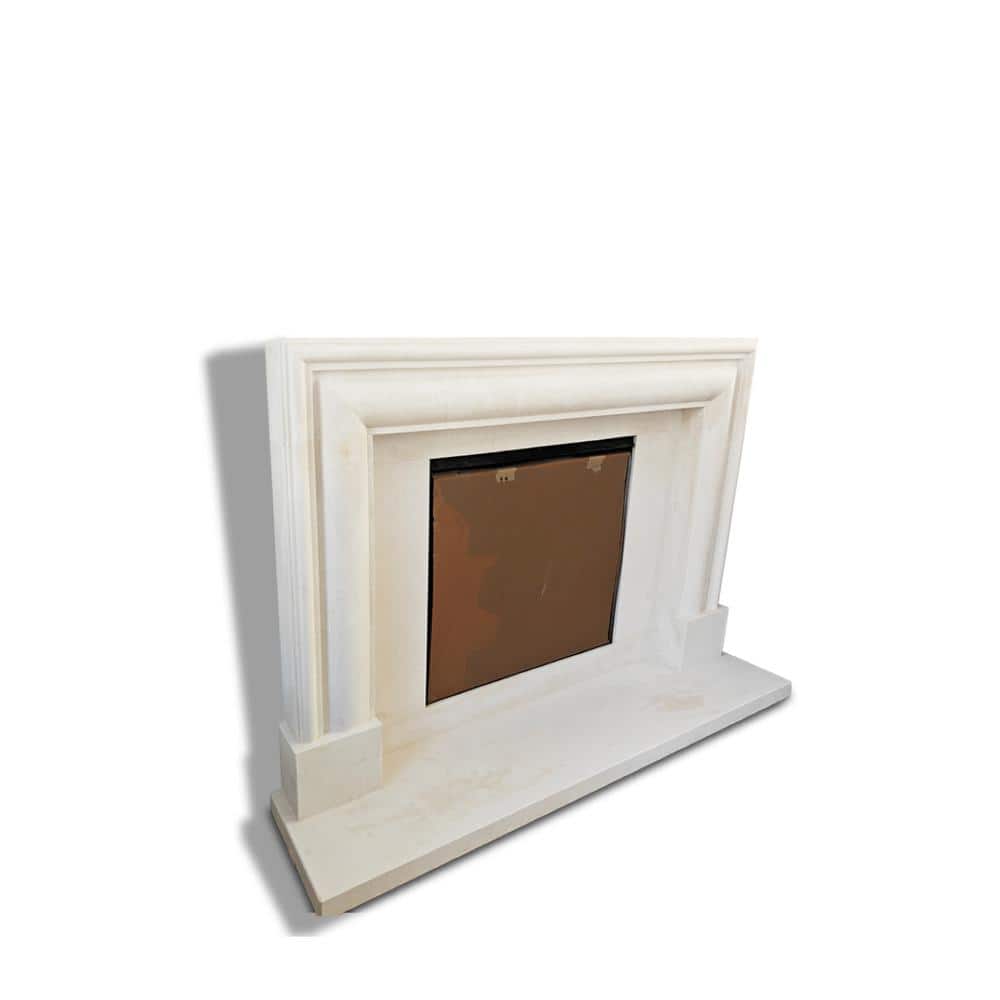 Dynasty Fireplaces Dynasty Rubbens 66 in. x 49-3/8 in. Full Surround Mantel in Natural White Limestone with Honed Finishing (2)
