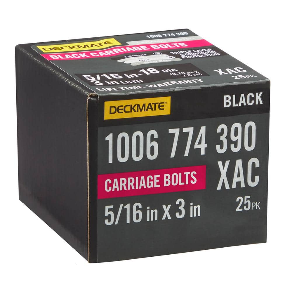 DECKMATE 5/16 in. -18 x 3 in. Black Deck Exterior Carriage Bolt (25-Pack) (1)