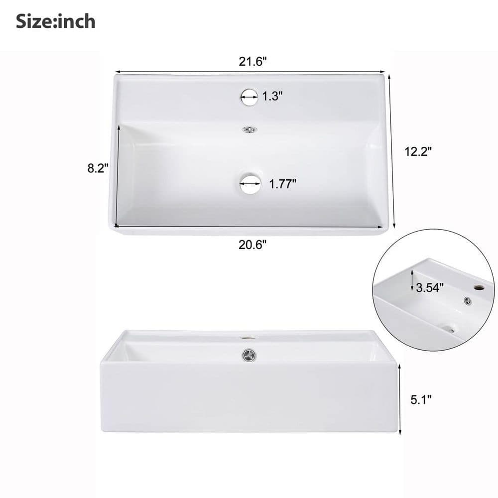 LIVACA 21.6 in. x 12.2 in. Drop-In Bathroom Sink in White Ceramic with Durable and Easy-Clean Surface (2)