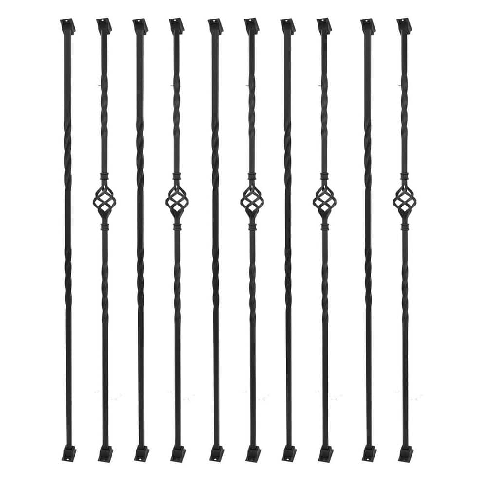 Unbranded 10 Pack 44 in Iron Stair Balusters Hollow Single Basket Double Twist Black Powder-Coated Spindles for Indoor Outdoor (1)