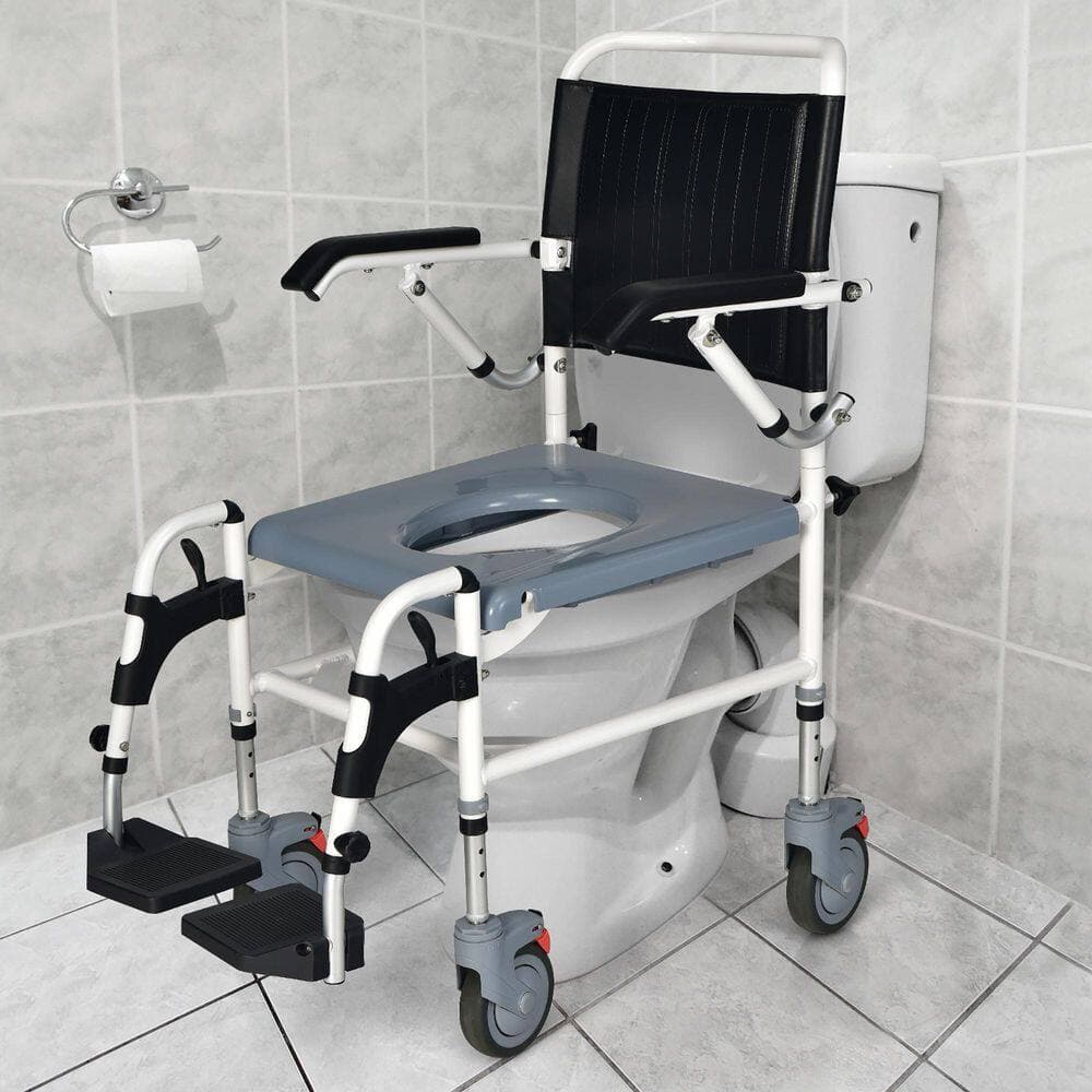 Costway 34.5 in. x 23 in. 4-in-1 Bedside Commode Chair Toilet Seat with Wheel Commode Wheelchair with Detachable Bucket (3)