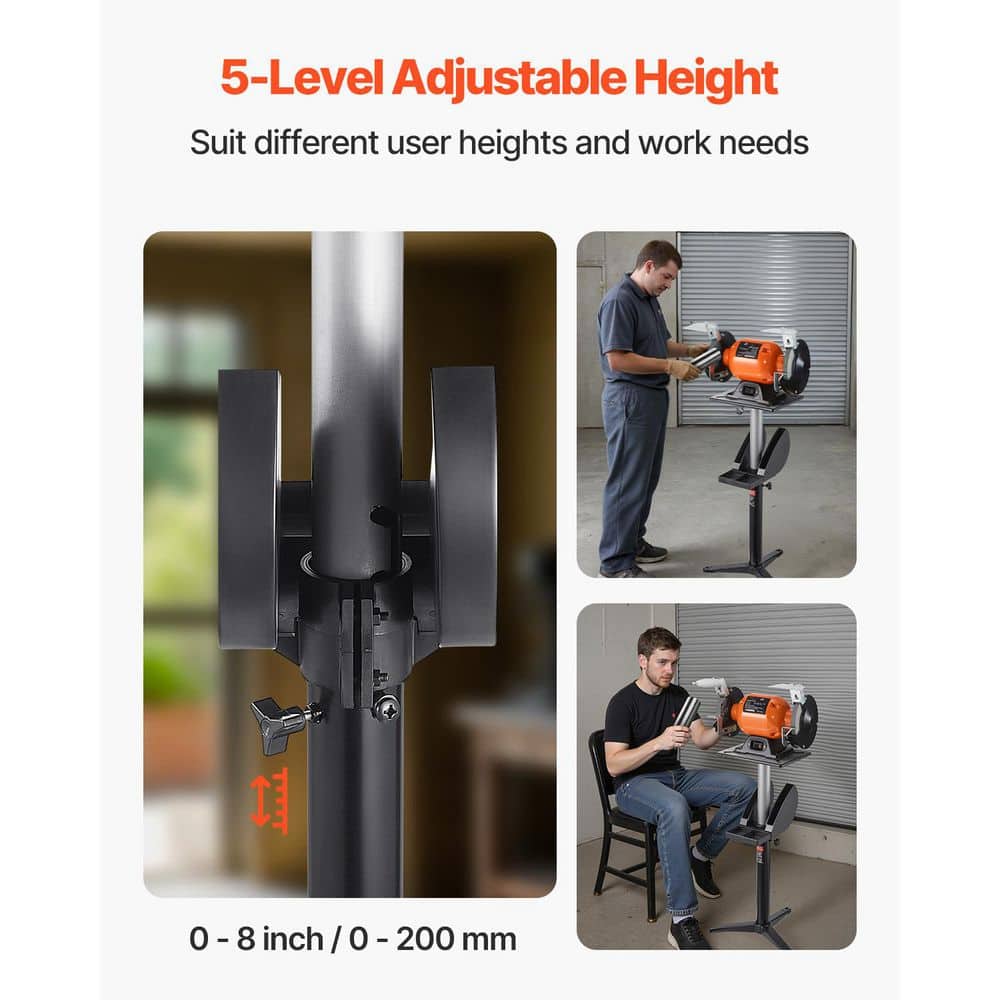 SKYSHALO Bench Grinder Stand, Bench Grinder Vise Floor Pedestal with 12 in. x 10 in. Mounting Plate, 5-Level Height Adjustable (3)