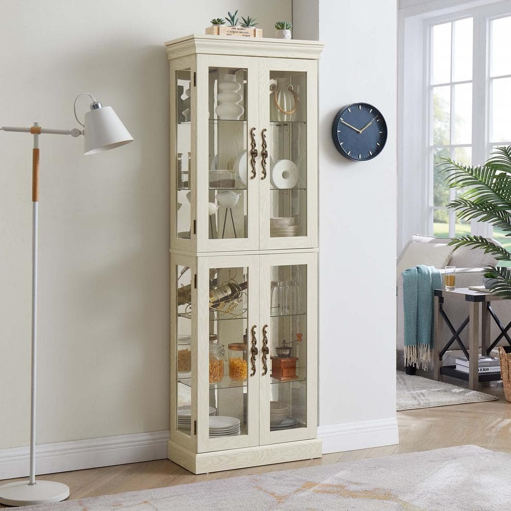 Unbranded 24.21 in. W 12.2 in. D 71.46 in. H Wood Linen Cabinet with Doors and Light Bulb for Living Room, Kitchen (2)