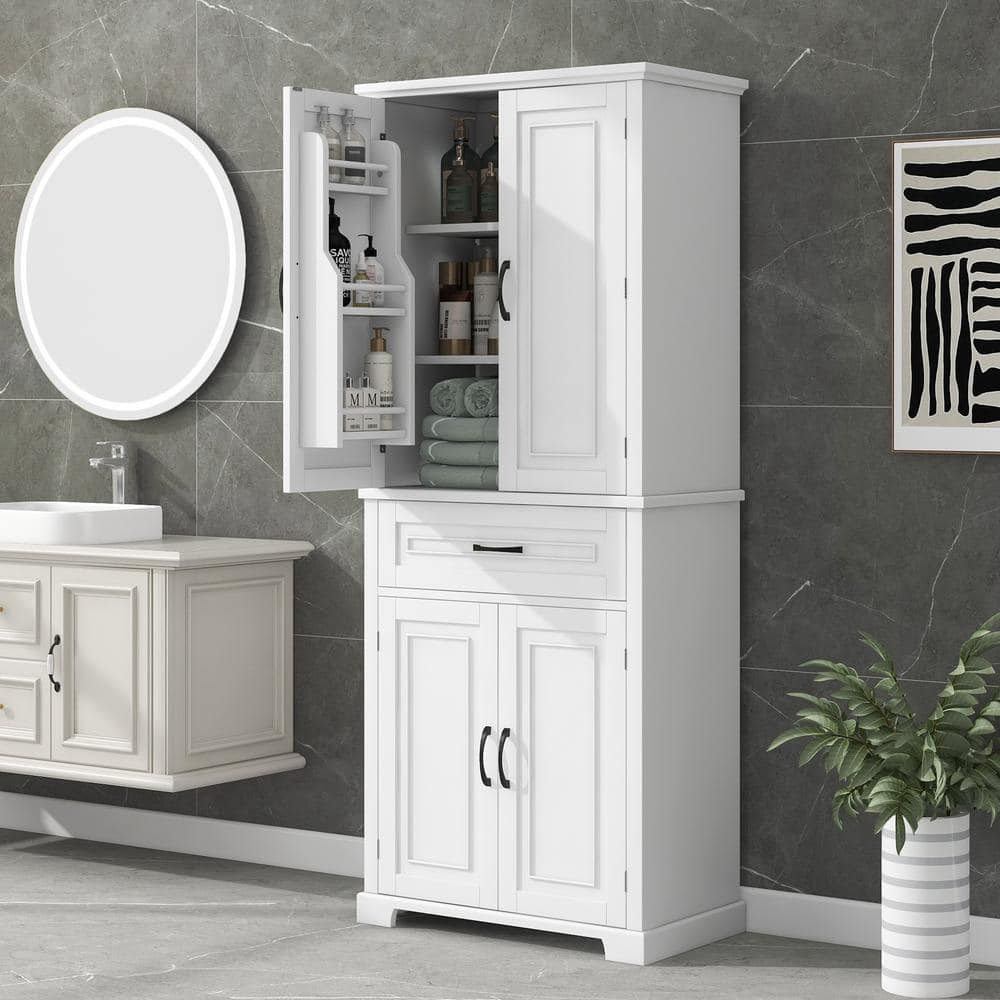 Unbranded 30 in. W 16 in. D 72 in. H MDF Freestanding Linen Cabinet with Doors and Drawer, Adjustable Shelf
