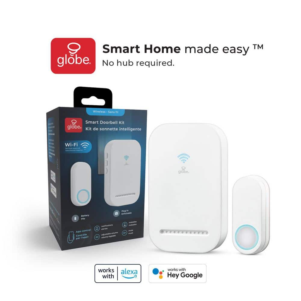 Globe Electric Wi-Fi Smart Wireless Doorbell Chime Kit with Lighted Plug-In Chime and Battery Operated Lighted Doorbell (2)