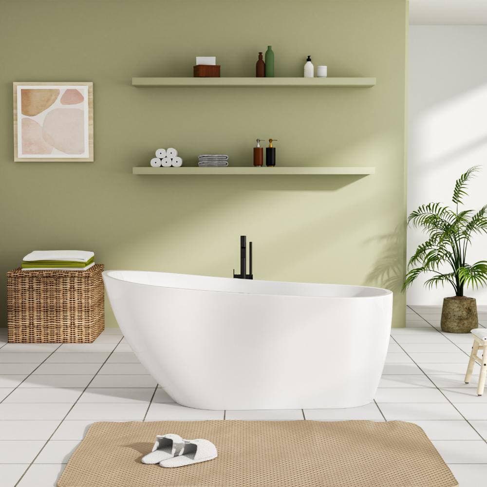 Kichae 59.06 in. x 29.53 in. Straight Top Neo Angle Corner Freestanding Acrylic Bathtub White Modern Soaking Tub (2)