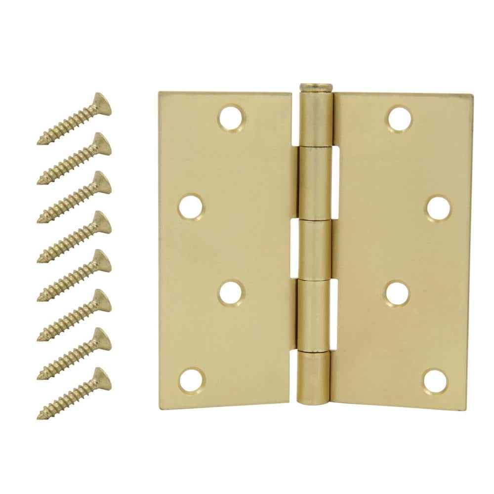 Everbilt 4 in. Square Corner Satin Brass Door Hinge