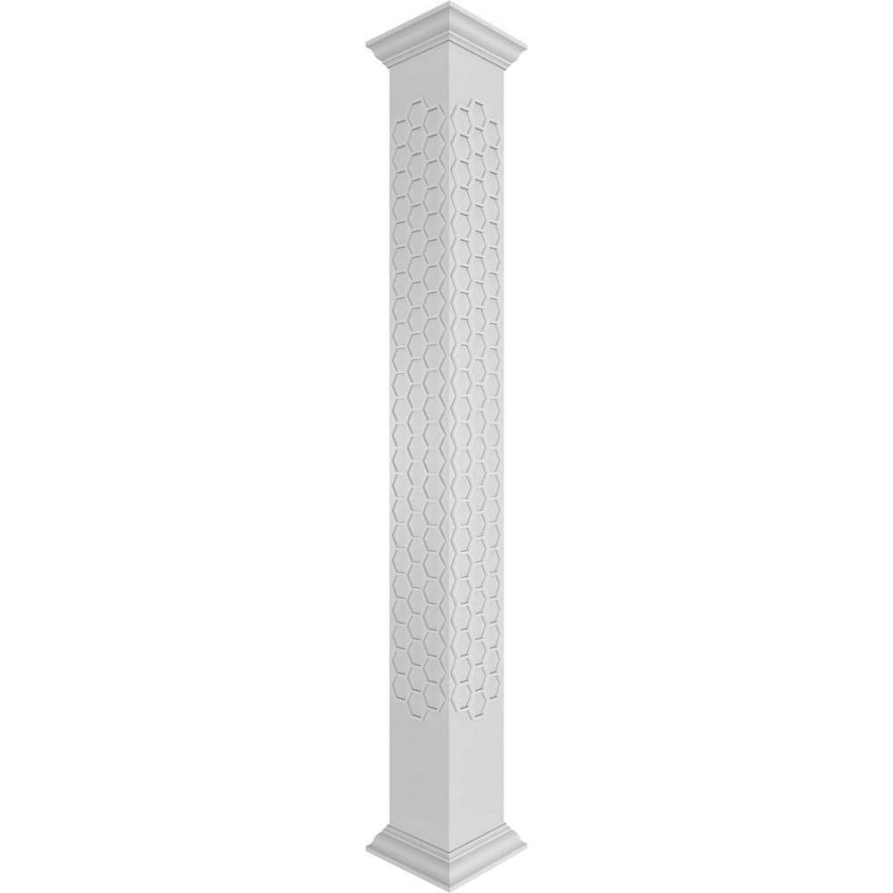 Ekena Millwork 7-5/8 in. x 8 ft. Premium Square Non-Tapered Westmore Fretwork PVC Column Wrap Kit w/Crown Capital and Base (1)