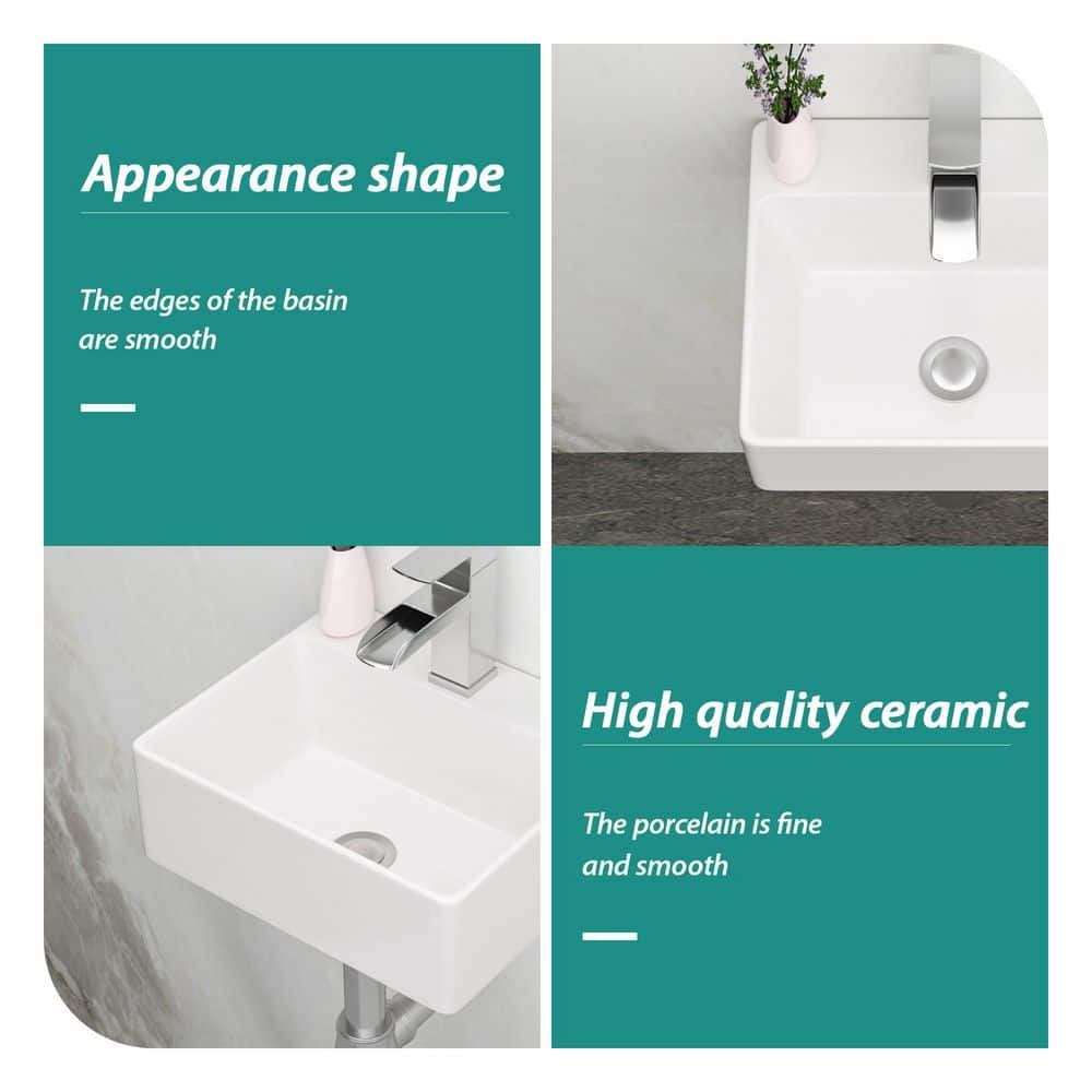 MYRYY 11.6 in. Wall Mounted Bathroom Sink Ceramic with Single Faucet Hole (4)