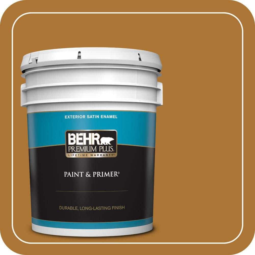 BEHR PREMIUM PLUS 5 gal. #S-H-320 Enchanting Ginger Satin Enamel Exterior Paint & Primer