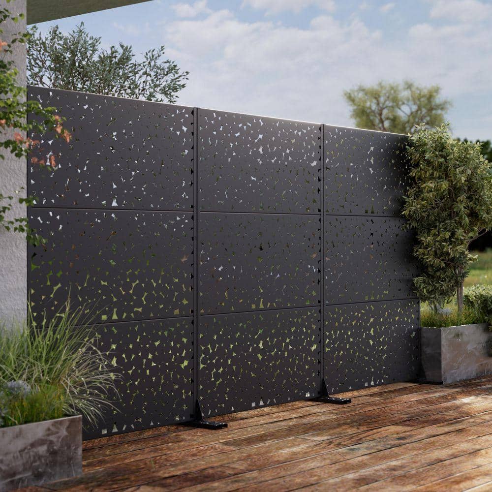 PexFix 72 in. x 47 in. Black Outdoor Metal Galvanized Privacy Screen Fence Garden Panels (1)