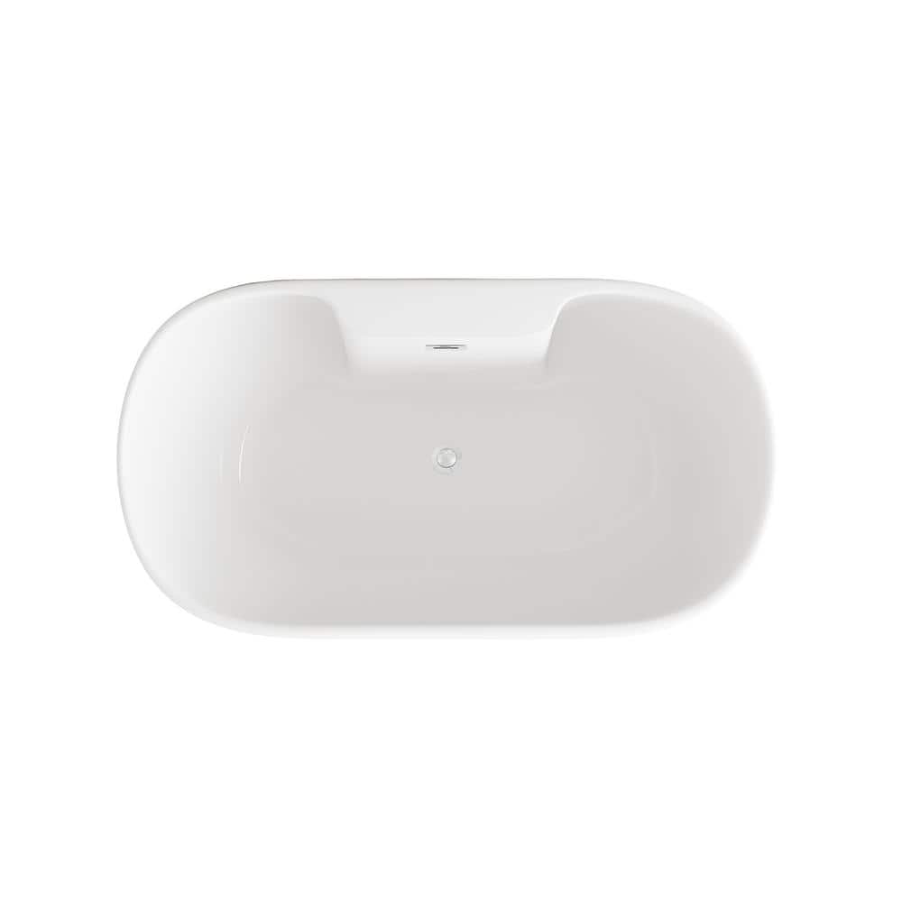 Unbranded Timeless Home 59 in. x 29 in. Soaking Bathtub with Center Drain in Glossy White with Chrome Trim (3)