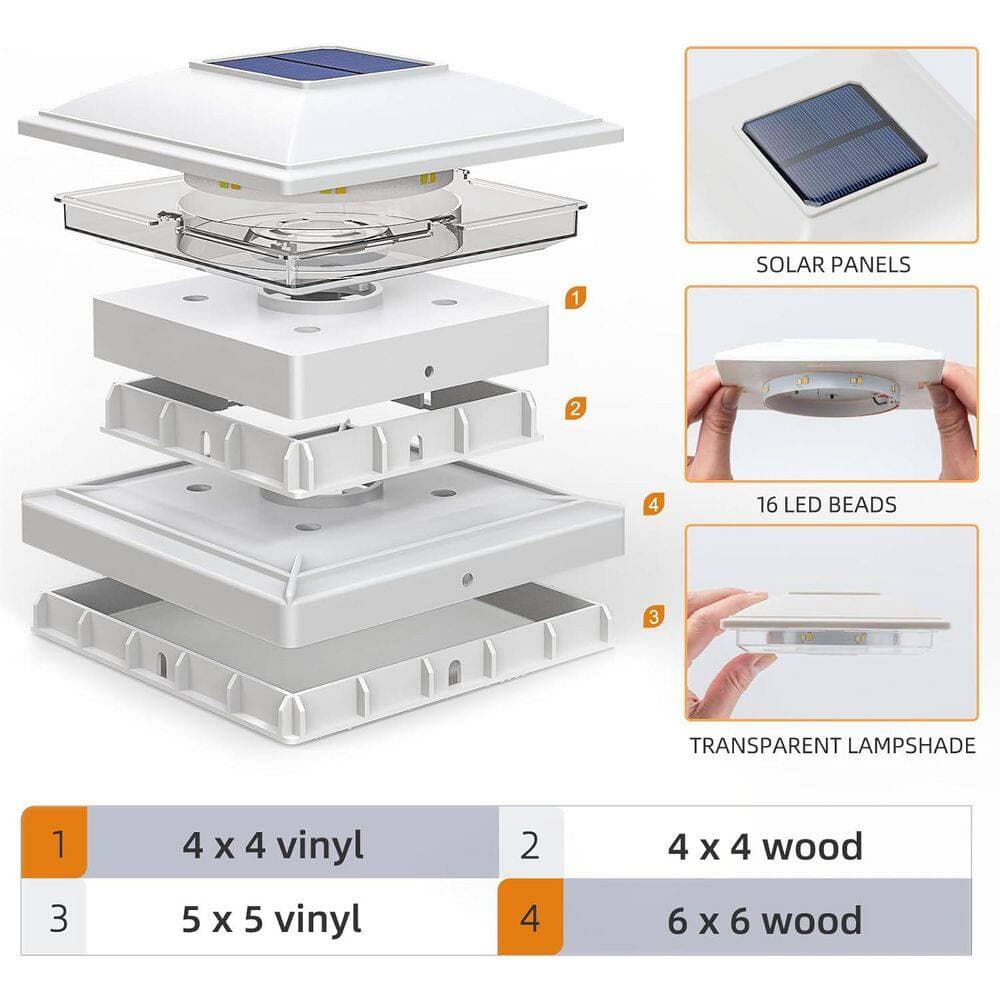 Afoxsos 8-Pack IP64 Waterproof Solar Post Cap Lights for 4 x 4 5 x 5 6 x 6 Wood and Vinyl Fence Dual Mode Brightness Outdoor (3)