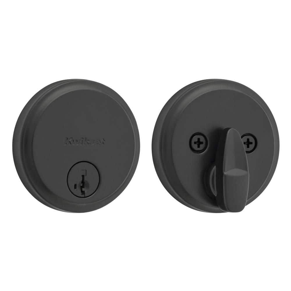 Kwikset Hometown Matte Black Round Rose Low Profile Single Cylinder Deadbolt Featuring SmartKey Security