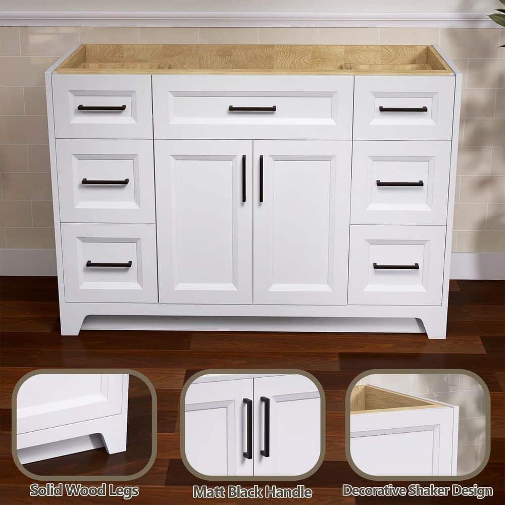 Zeafive Solid Wood 48 in. W x 21.5 in. D x 33.5 in. H Single Sink Bath Vanity Cabinet without Top Freestanding Base in White (3)