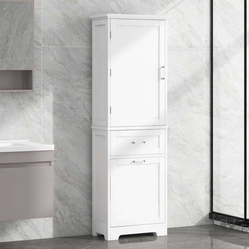Staykiwi 20 in. W x 13.5 in. D x 68.4 in. H White Tall Bathroom Storage Cabinet with Two Different Size Drawers and Shelf (2)