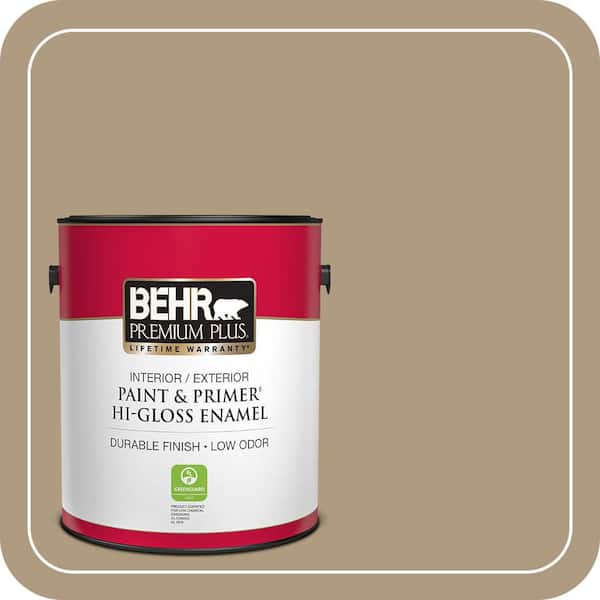 BEHR PREMIUM PLUS 1 gal. #MQ2-24 Golden Olive Hi-Gloss Enamel Interior/Exterior Paint & Primer (2)
