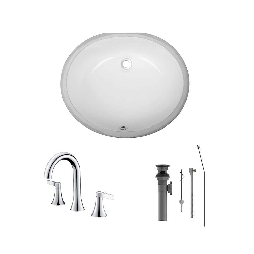 CHESHIRE 19 in . Undermount Oval Bathroom Sink with Overflow Drain in White with 8 in . Widespread Faucet in Chrome Finish