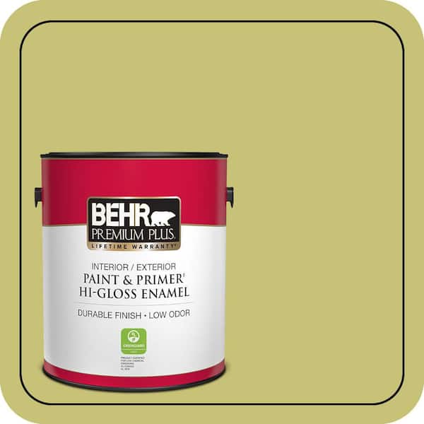 BEHR PREMIUM PLUS 1 gal. #PPU9-07 Fresh Sprout Hi-Gloss Enamel Interior/Exterior Paint & Primer (2)