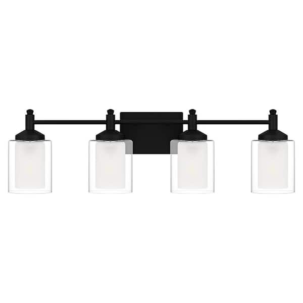 DSI LIGHTING Jaylin 30.75 in. 4-Light Matte Black Vanity Light with Clear and Frosted Glass Shades