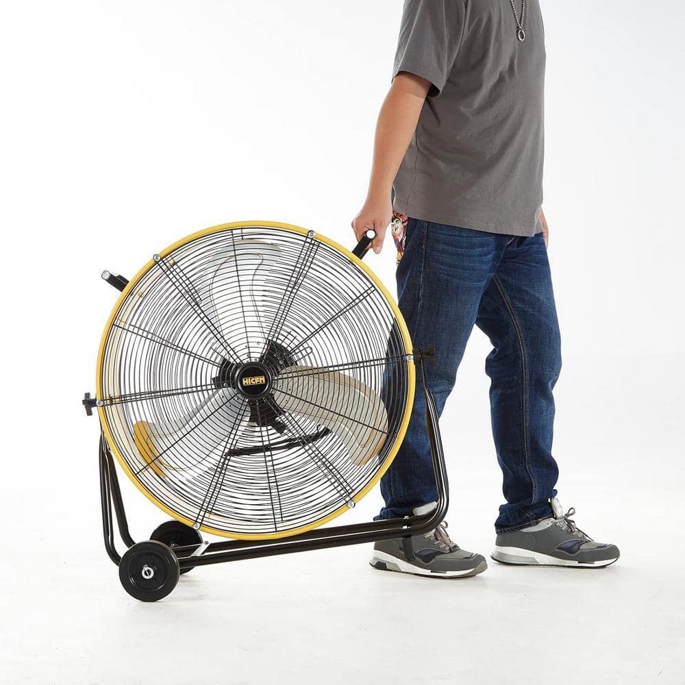 Cesicia Heavy Duty Drum Industrial Fan 24 In. 3 Fan Speeds Floor Fan in Yellow with 360° Adjustable Tilt and Rotation (3)