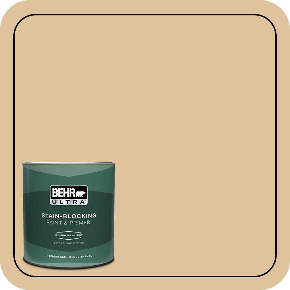 BEHR ULTRA 1 qt. #S300-3 Almond Cookie Extra Durable Semi-Gloss Enamel Interior Paint & Primer
